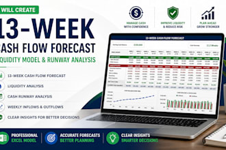 create 13 week cash flow forecast, liquidity model and runway analysis