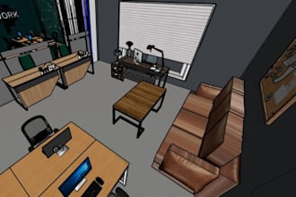 design a modern office interior in sketchup and 3d