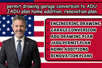 permit drawing garage conversion to adu jadu plan home addition renovation plans