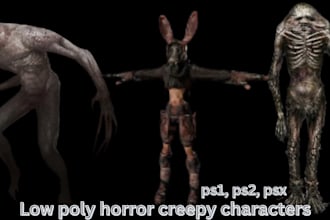 create creepy low poly horror characters for psx ps1 ps2 games rig and animation