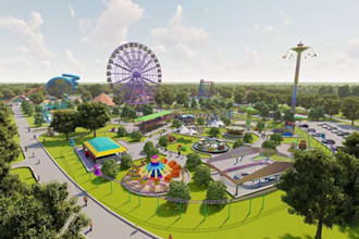 design amusement park, water park master plan, 3d site plan and rendering