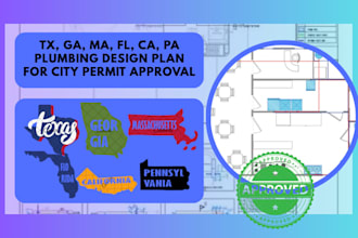 tx, ga, ma, fl, ca, pa, ma plumbing design plan for city permit approval