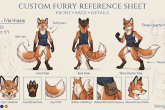 draw a custom furry character reference sheet
