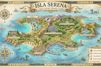 design a luxury illustrated map for hotel airbnd and resorts