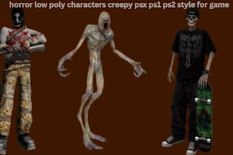 model rig and animate creepy low poly psx ps1 ps2 characters for game