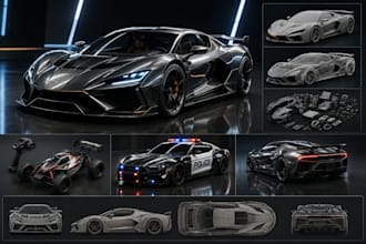 do 3d car modeling, 3d car, police car, rc car, blender car for 3d printing