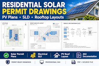 design residential solar permit plan, sld  rooftop pv drawings for ahj approval