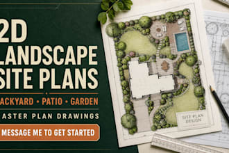 design 2d landscape site plan, backyard, patio, garden and master plan drawings