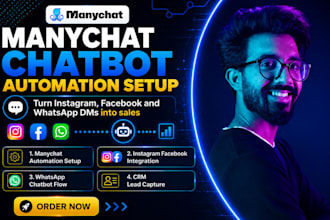 instagram, facebook and whatsapp manychat chatbot automation setup for business