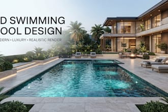design a modern swimming pool, backyard and 3d rendering