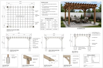 design deck, patio, pergola framing foundation structural and 3d rendering