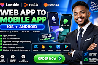 convert publish website lovable replit ai base44 to app ios android app store