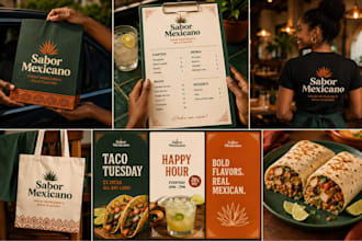 design restaurant branding, food logo, cafe menu, full brand identity