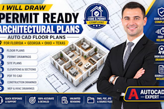 draw permit ready architectural plans autocad floor plans for florida georgia