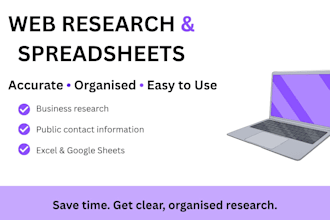 research businesses and contacts and organise the results in a spreadsheet