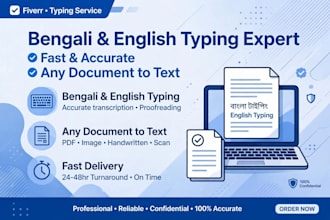do fast bengali and english typing and data entry