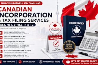 incorporate your company in canada, gst, hst, efile t1, t2 CPA canada tax