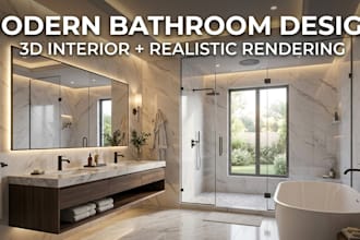 design modern bathroom interior, 3d design and realistic rendering