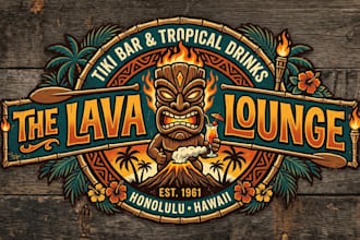 do unique tiki bar vintage logo design with unlimited revision