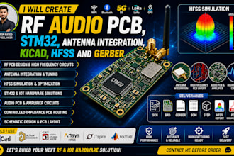 create rf audio pcb, stm32 , antenna integration, kicad, hfss and gerber
