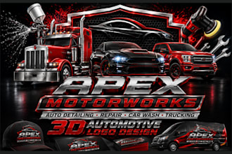 design 3d automotive logo for auto detailing, repair, car wash and trucking