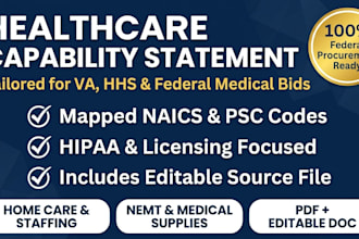 write a healthcare capability statement for VA and hhs federal bids