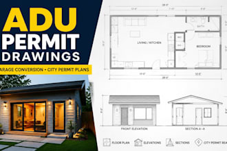 create adu plan, garage conversion floor plan, city permit and autocad drafting