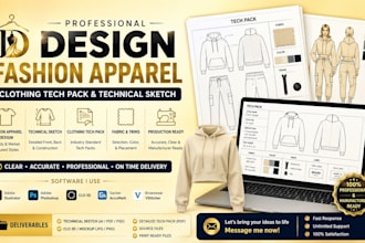 design fashion apparel, clothing tech pack, technical sketch