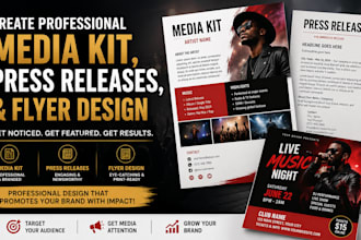 do media kit, press releases, flyer design, artist epk, dj epk, author press kit