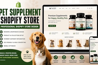 design pet supplement shopify store dog cat supplement ecommerce website