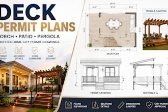 draw deck permit plans, porch patio pergola architectural city permit drawings