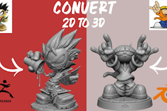convert 2d to 3d model sculpt 3d figurine 3d character model stl for 3d printing