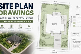 draw site plan or plot plan, property layout and city permit drawings in autocad