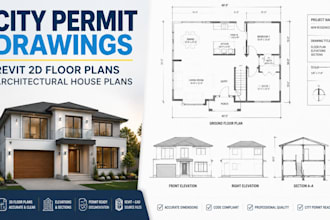 draw city permit drawings, revit 2d floor plans and architectural house plans