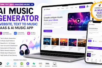 build ai music generator website, text to music saas and ai music app