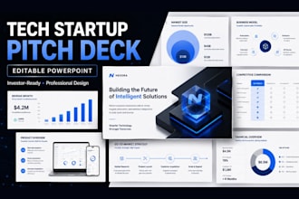 create a tech startup pitch deck presentation design template in powerpoint