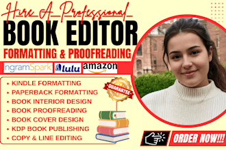 book editing, proofreading for ebook and paperback formatting manuscript editing