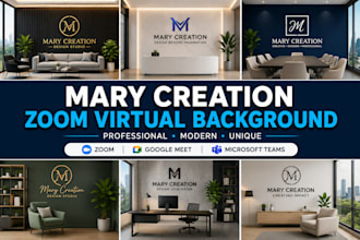 design custom zoom virtual background, office mockup, logo, google meet