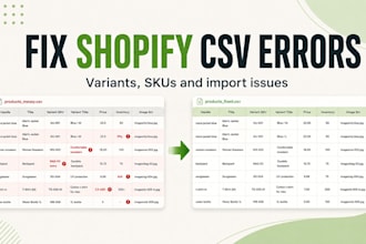 fix shopify CSV errors and product variants