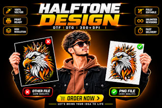 create dtf dtg halftone print ready files for t shirt printing