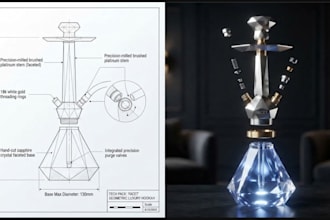 design luxury hookah designs with 3d cad and renders, shisha and accessories