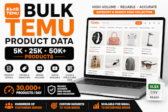 provide bulk temu product data with images and videos
