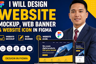 design website mockup, web banner, and website icon in figma