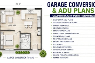 draw garage conversion adu permit plans and drawings for california texas