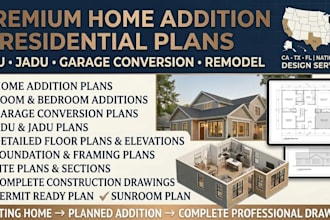 draw adu jadu garage conversion plans and home addition permit drawing in ca fl