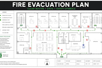 create fire evacuation plan, emergency exit plan and escape route map