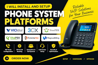 install and setup vicidial, 3cx, freepbx, vitalpbx, fusionpbx, magnus billing