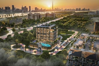 luxurious penthouse cgi visualization,multi family apartment elevation rendering