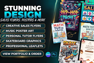 design sales flyer, music poster, personal tutor flyer, skateboard, leaflet