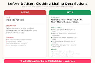 write clothing listing descriptions for ebay vinted depop
